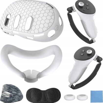 ZESTAW 7w1 SILIKONOWA OCHRONA ETUI DO OCULUS META QUEST 3 VR OSŁONA BIAŁA
