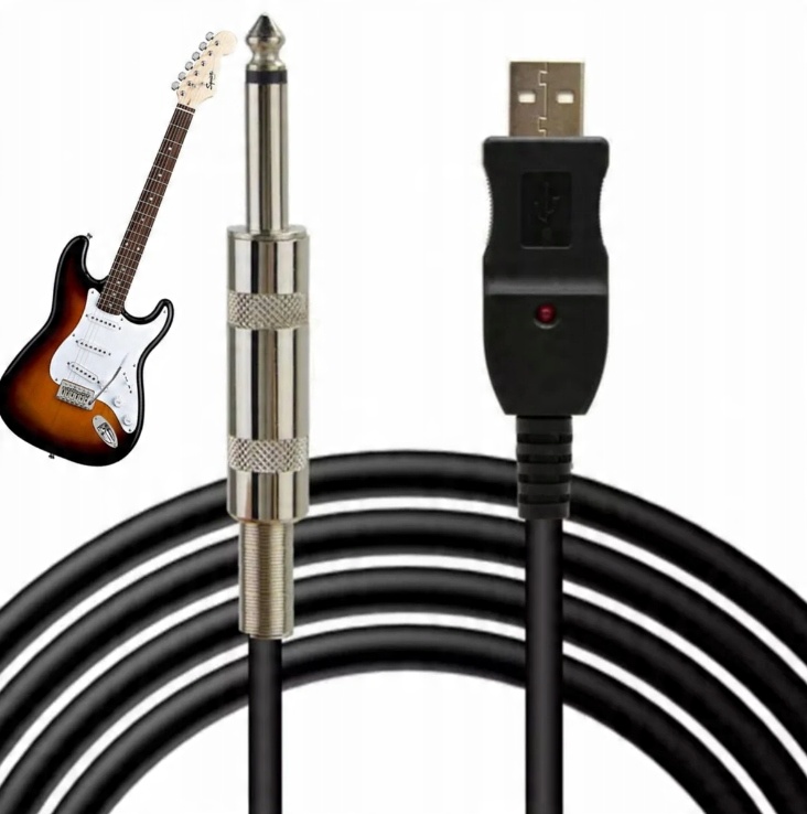 KABEL PRZEWÓD USB DO GITARY JACK 6,3 INTERFEJS USB 2.0 3M PRZEWÓD GRUBY - obrazek 3