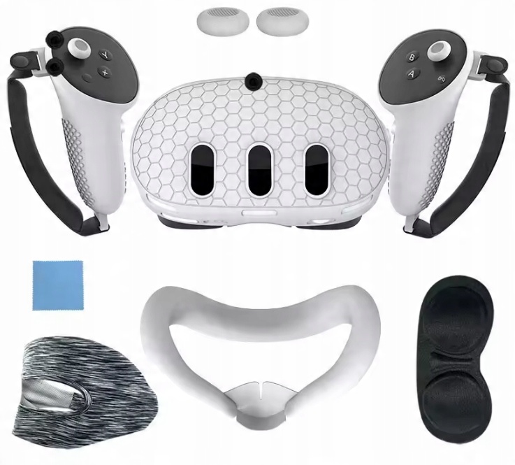 ZESTAW 7w1 SILIKONOWA OCHRONA ETUI DO OCULUS META QUEST 3 VR OSŁONA BIAŁA - obrazek 2