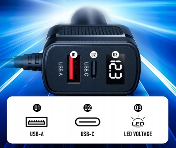 KABEL ZASILAJĄCY DO STARLINK CAR Do DC z USB-A i USB-C 3M, 100 W 12-24V - obrazek 4