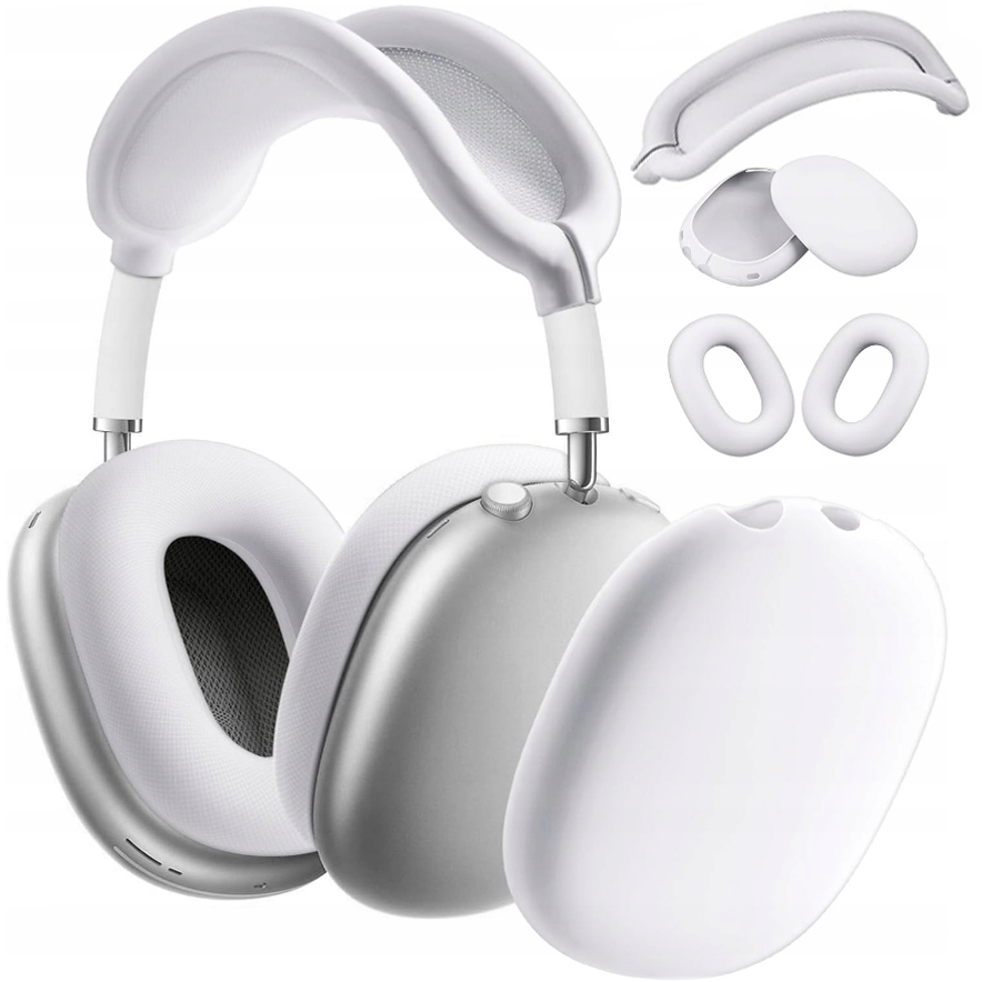 ZESTAW 3W1 DO AIRPODS MAX SILIKONOWA OCHRONA ETUI NAUSZNIKI POKROWIEC BIAŁY