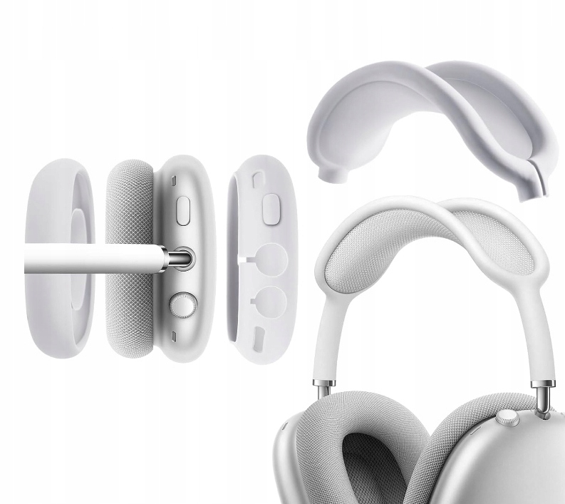 ZESTAW 3W1 DO AIRPODS MAX SILIKONOWA OCHRONA ETUI NAUSZNIKI POKROWIEC BIAŁY - obrazek 2